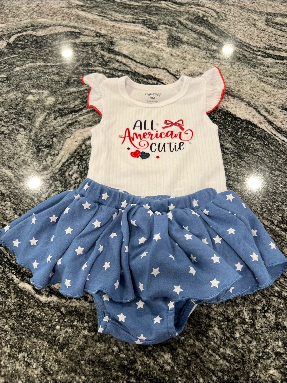 Baby Essentials White Top with Red Accents & Blue Star Skirted Diaper Cover